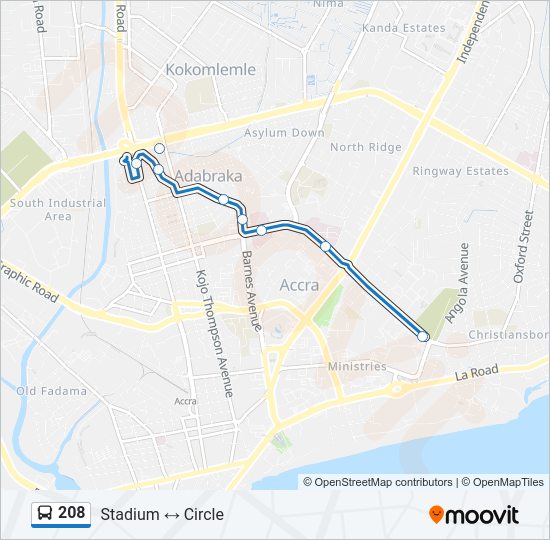 208 Bus Line Map