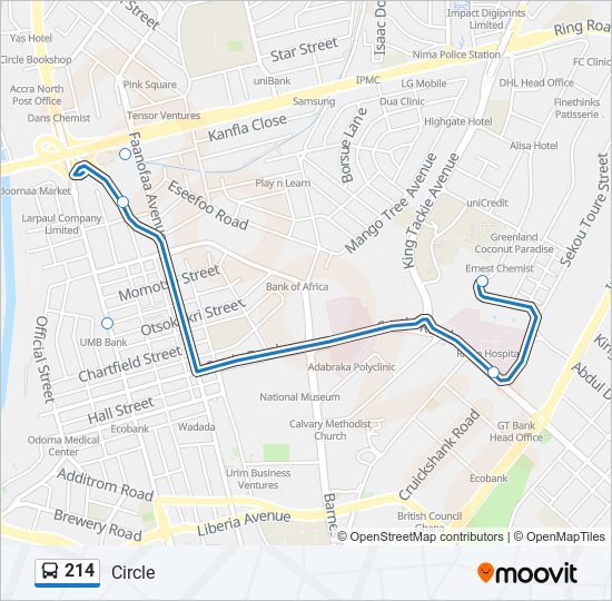 214 bus Line Map