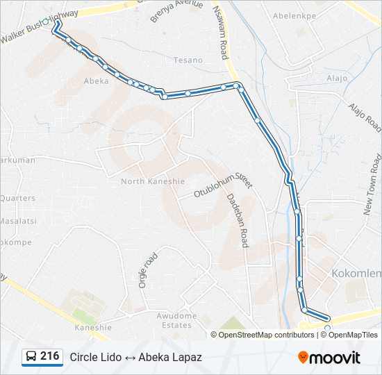 216 Bus Line Map