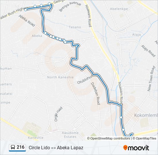 216 bus Line Map