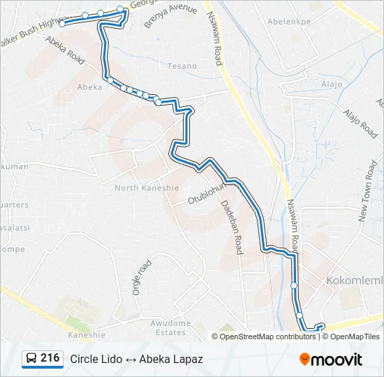 216 Bus Line Map