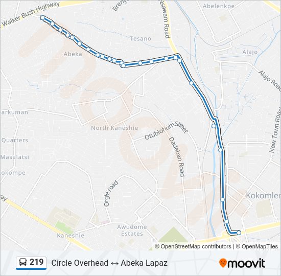 219 Bus Line Map