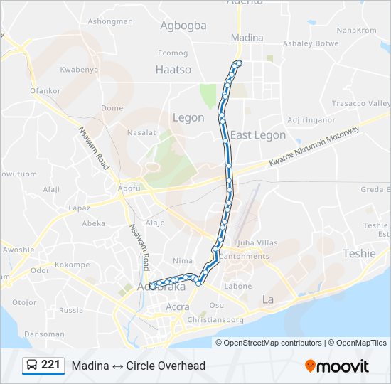 221 bus Line Map