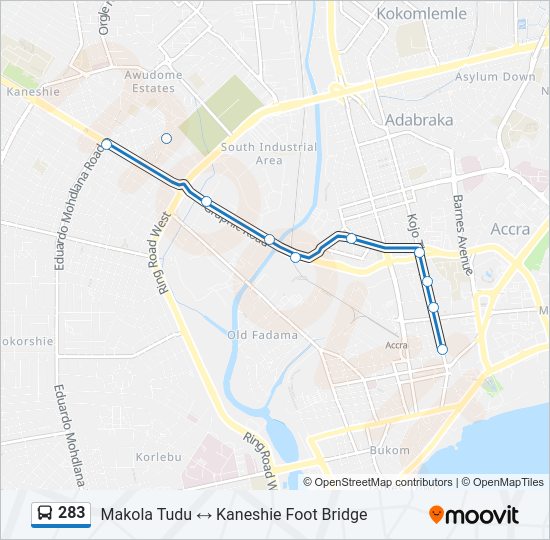 283 Bus Line Map