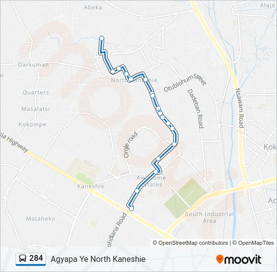284 Bus Line Map