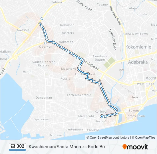 302 Bus Line Map