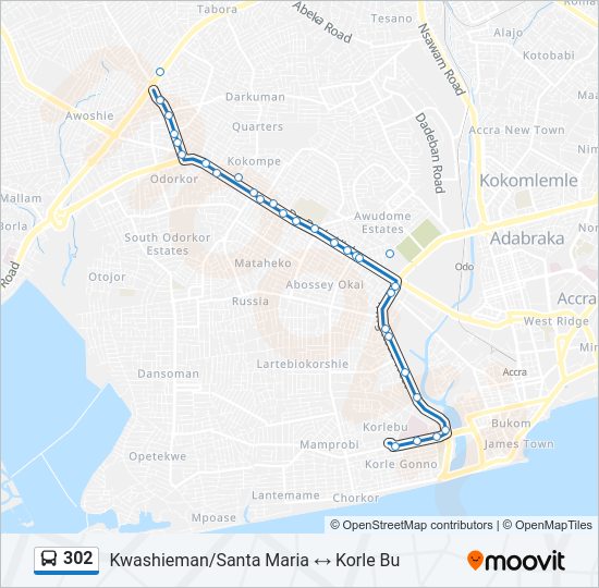 302 Bus Line Map