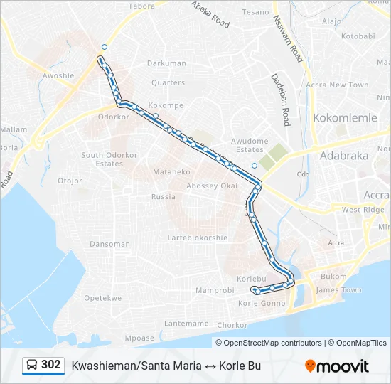 302 Bus Line Map