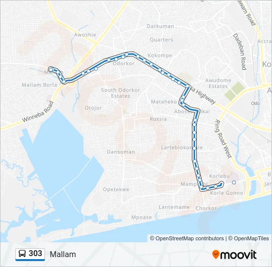 303 Bus Line Map
