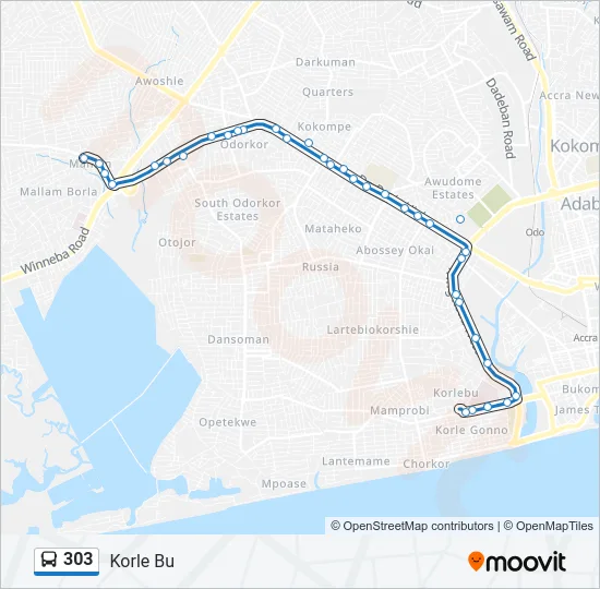 303 Bus Line Map
