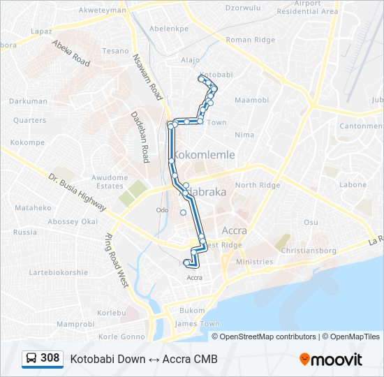 308 bus Line Map