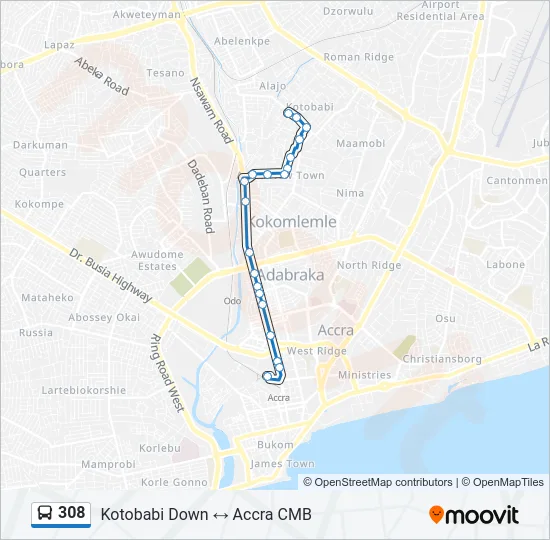308 Bus Line Map