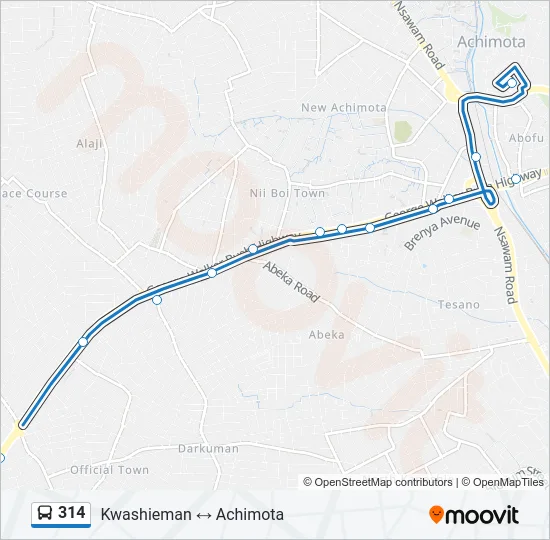 314 Bus Line Map