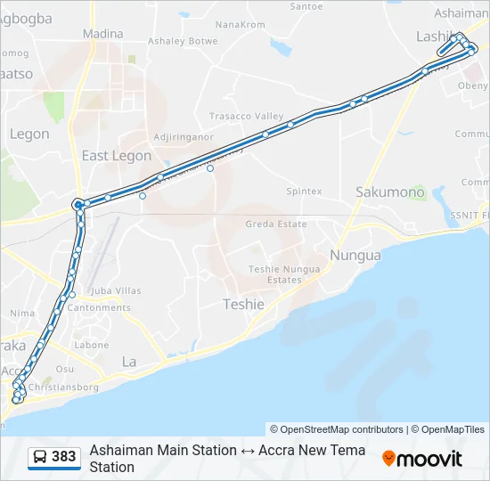 383 Bus Line Map