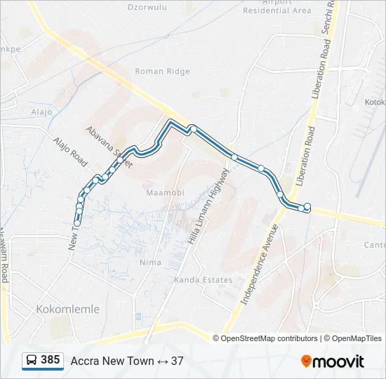 385 Bus Line Map