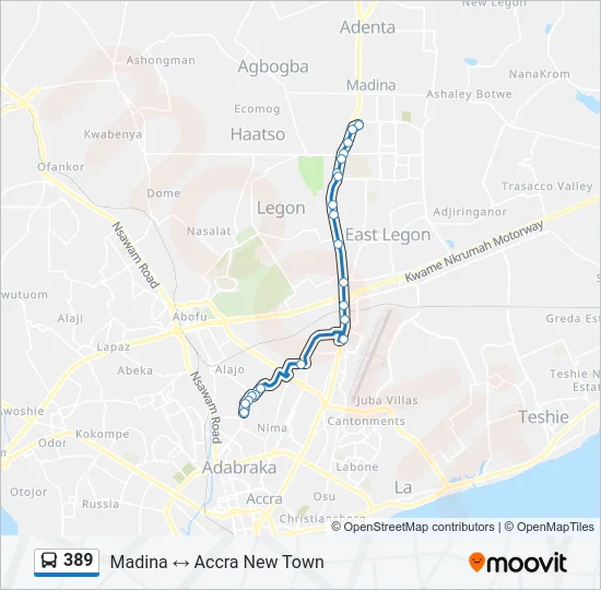 389 Bus Line Map