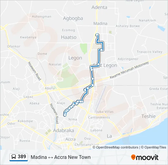 389 Bus Line Map
