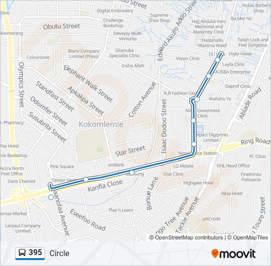 395 Bus Line Map