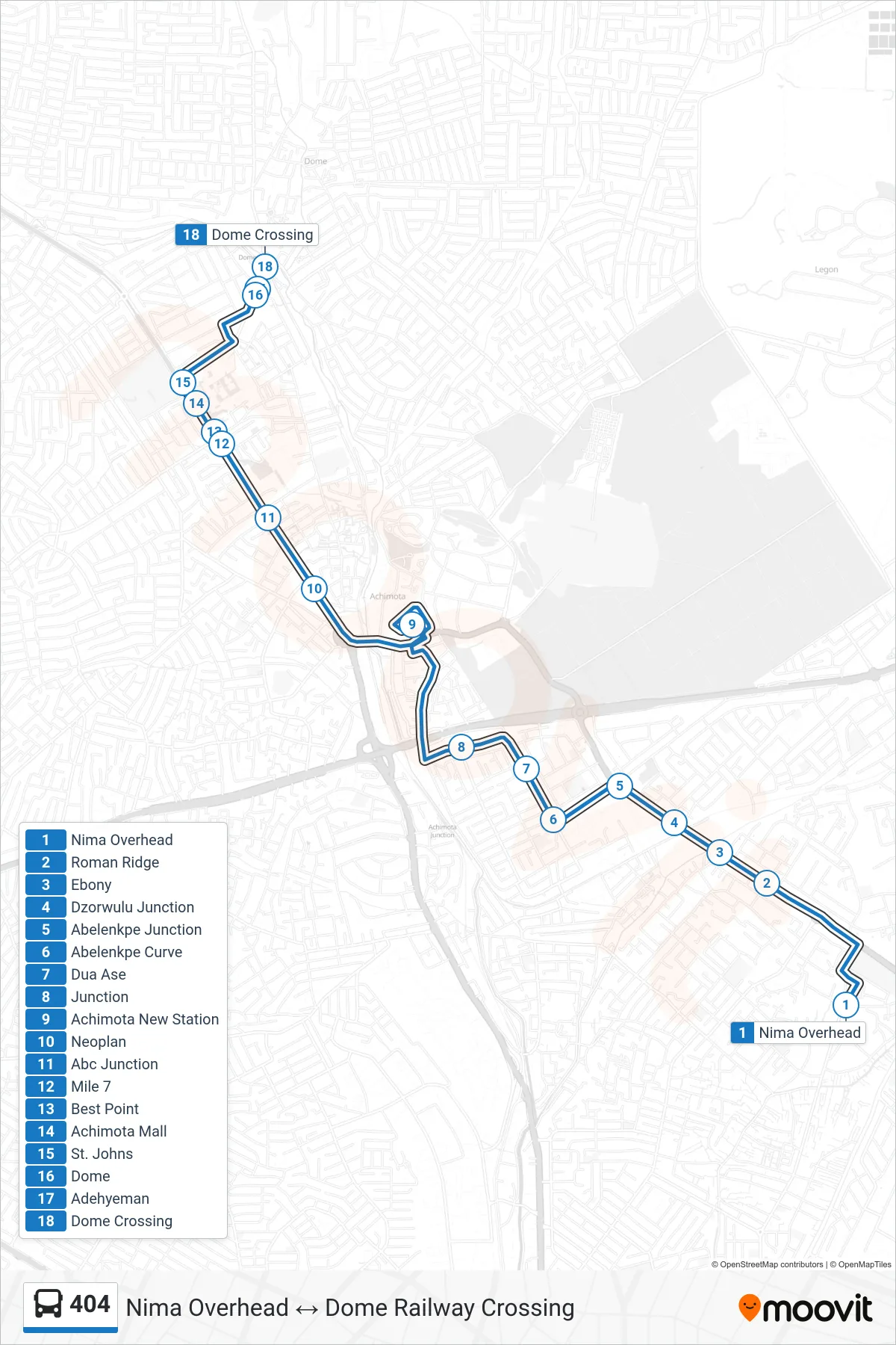 404 bus Line (Dome Railway Crossing) route and stops on a map