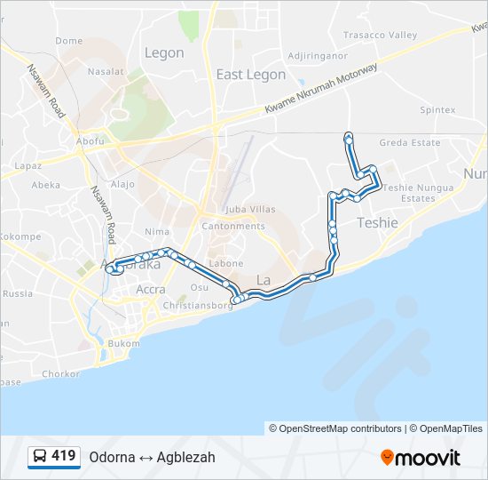 419 bus Line Map