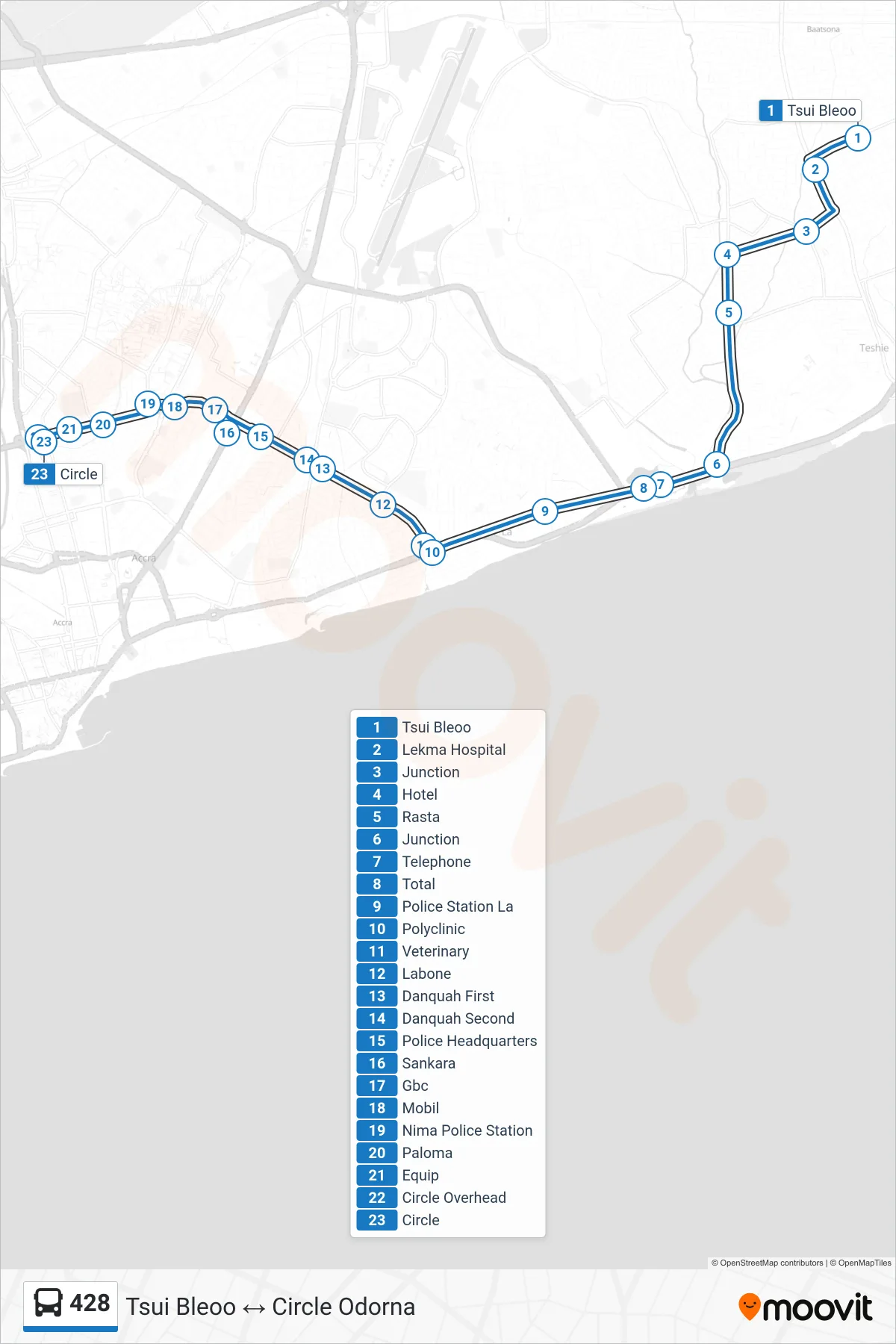 428 bus Line (Circle Odorna) route and stops on a map
