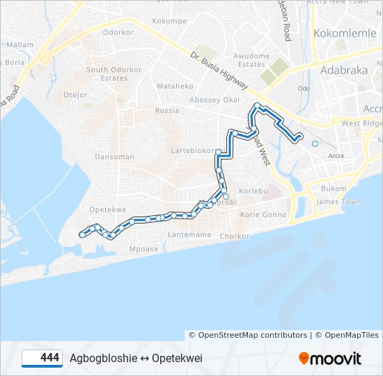 444 bus Line Map