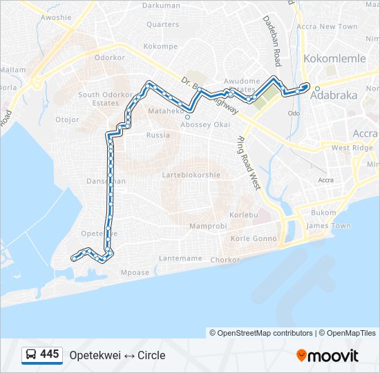 445 bus Line Map