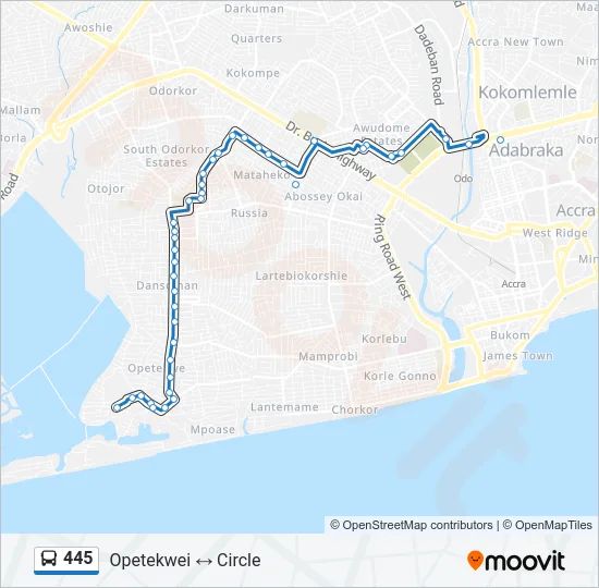 445 Bus Line Map