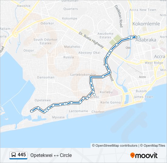 445 Bus Line Map