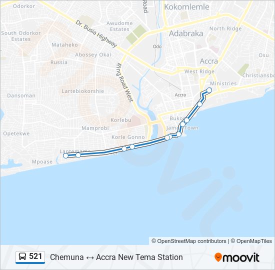 521 bus Line Map