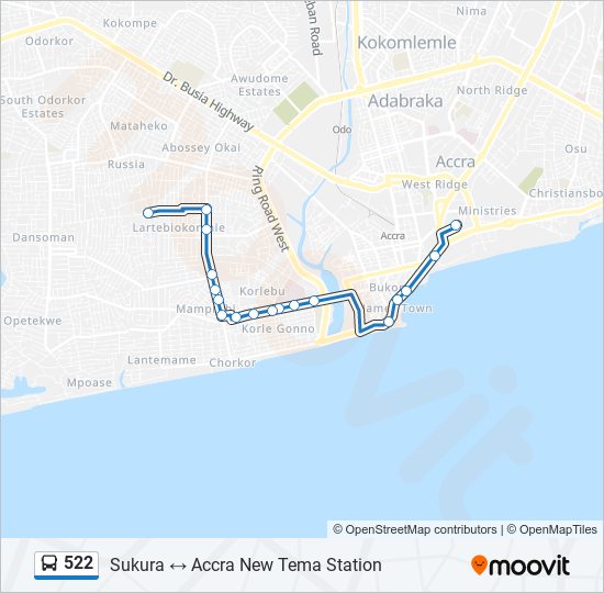 522 bus Line Map