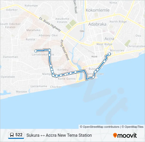 522 Bus Line Map