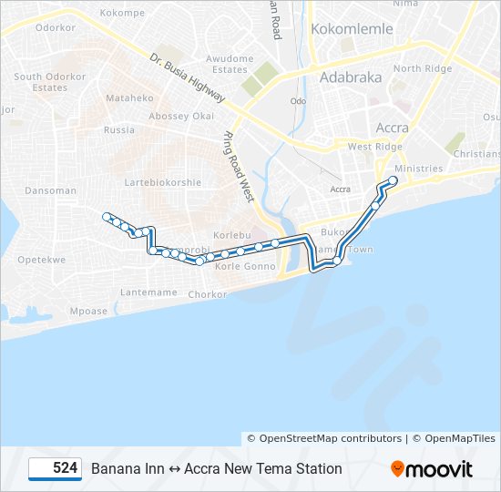 524 bus Line Map