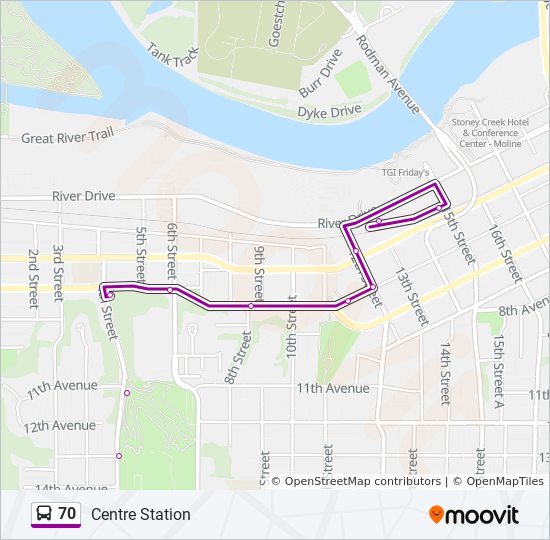 70 Route: Stops Maps - Centre