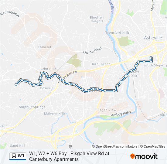 Mapa de W1 de autobús