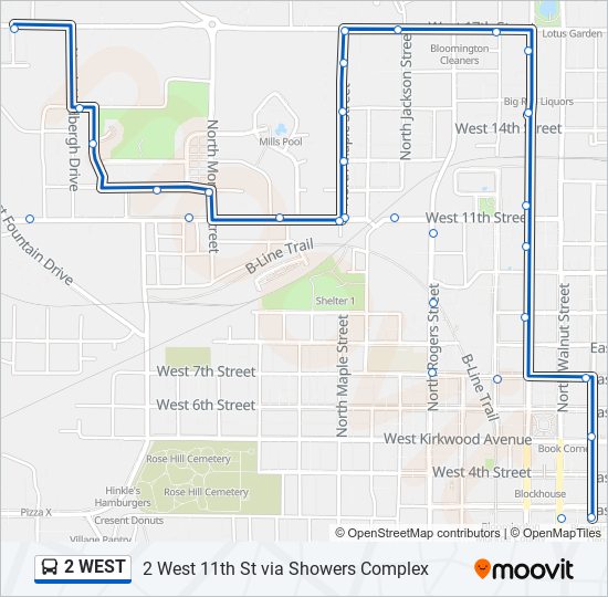 2 WEST bus Line Map