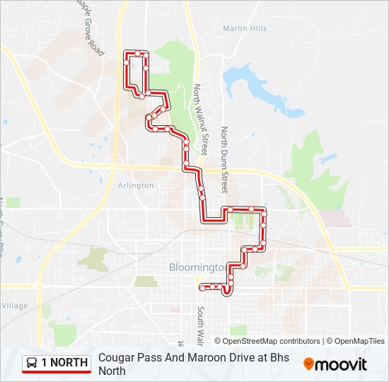 Mapa de 1 NORTH de autobús