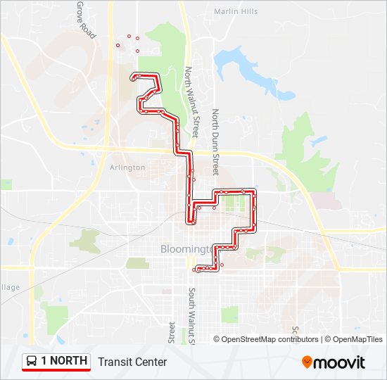 1 NORTH bus Line Map