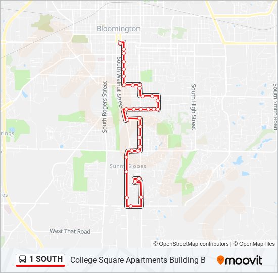 1 SOUTH bus Line Map