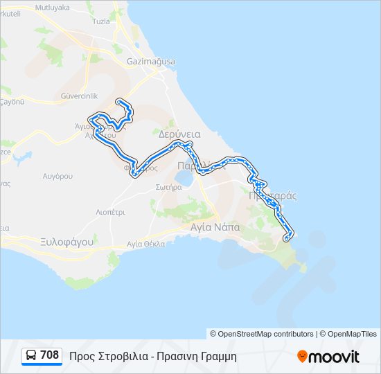 Χάρτης Γραμμής 708 λεωφορείο