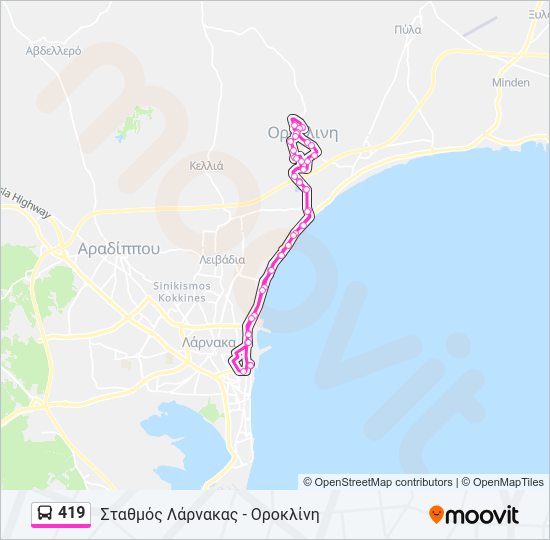 Χάρτης Γραμμής 419 λεωφορείο