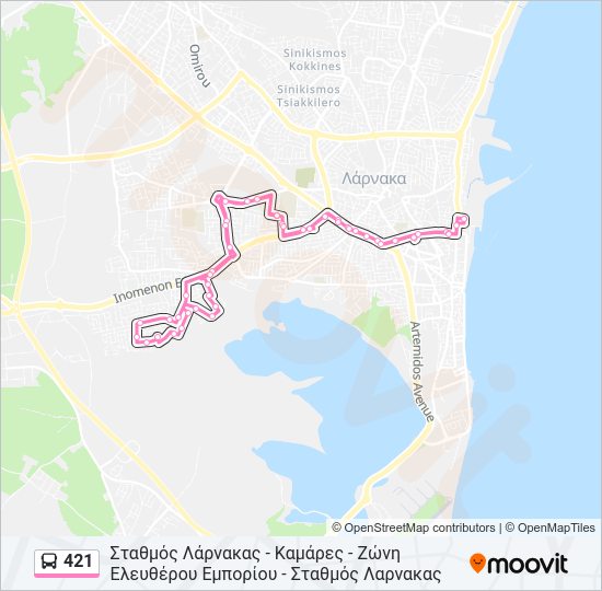 Χάρτης Γραμμής 421 λεωφορείο