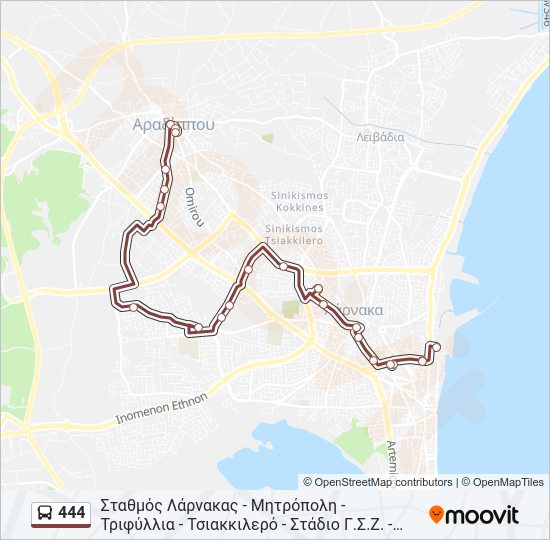 Χάρτης Γραμμής 444 λεωφορείο