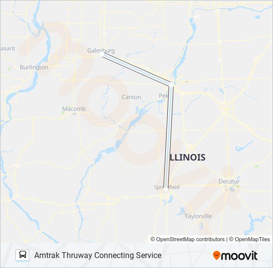 Mapa de AMTRAK THRUWAY CONNECTING SERVICE de autobús