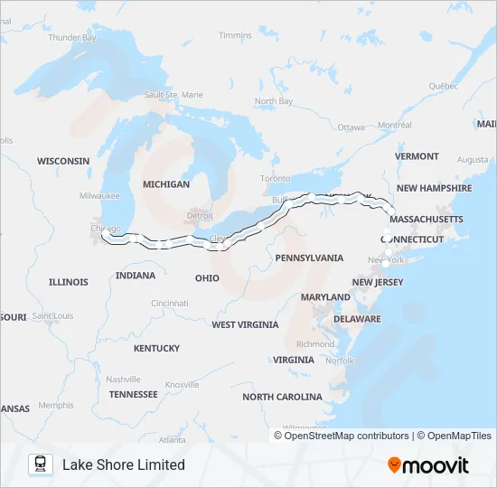LAKE SHORE LIMITED Train Line Map