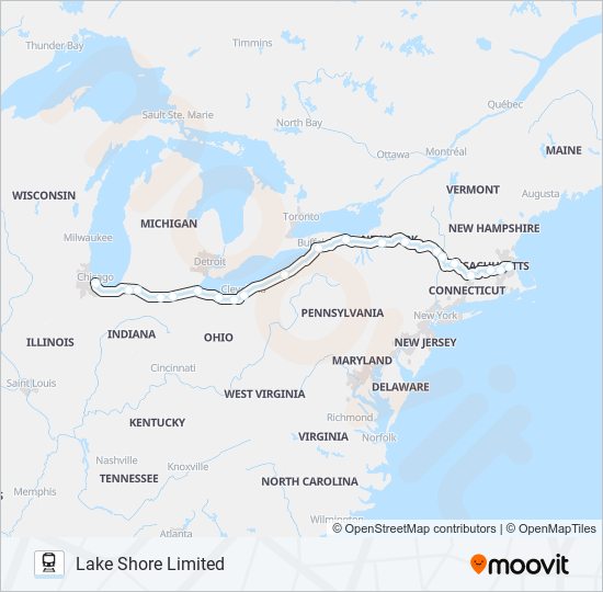 LAKE SHORE LIMITED train Line Map