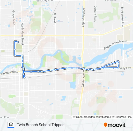 TWIN BRANCH SCHOOL TRIPPER Bus Line Map