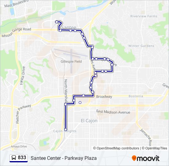 833 bus Line Map