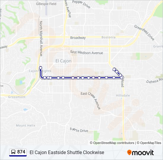 874 bus Line Map