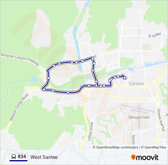 834 bus Line Map